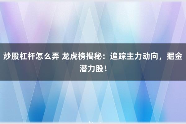 炒股杠杆怎么弄 龙虎榜揭秘：追踪主力动向，掘金潜力股！