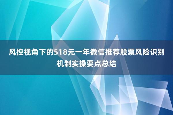 风控视角下的518元一年微信推荐股票风险识别机制实操要点总结