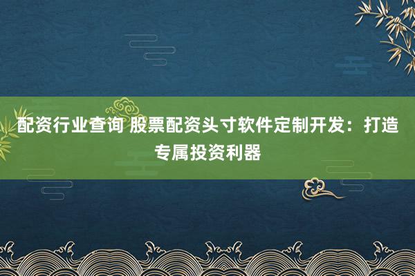 配资行业查询 股票配资头寸软件定制开发：打造专属投资利器