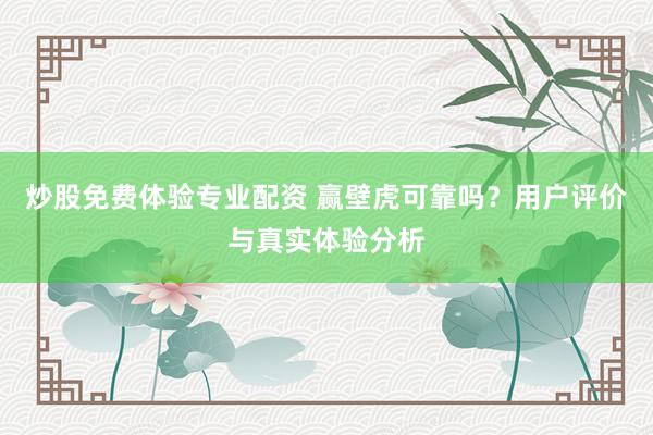 炒股免费体验专业配资 赢壁虎可靠吗?用户评价与真实体验分析