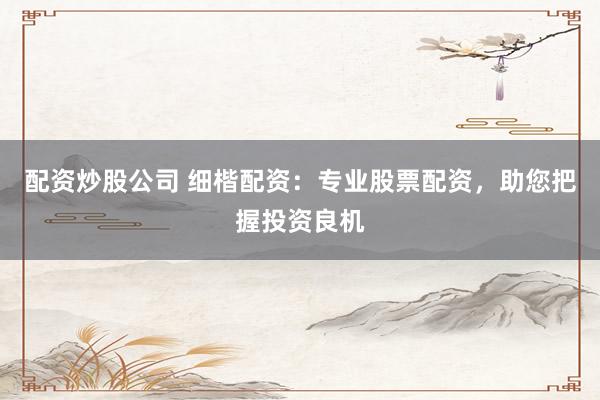 配资炒股公司 细楷配资：专业股票配资，助您把握投资良机